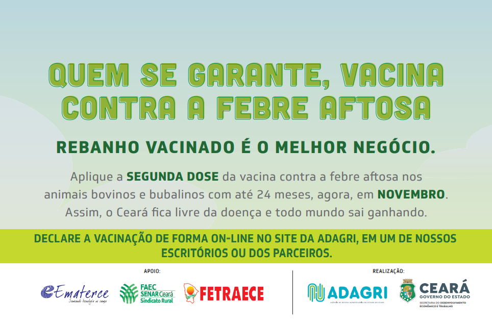 Prazo para vacinação do rebanho contra Febre Aftosa se encerra dia 30 de novembro