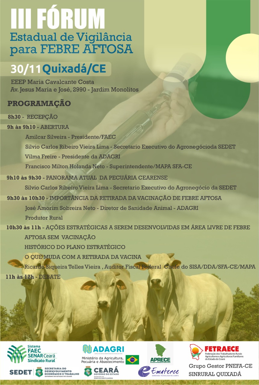 III Fórum Estadual de Vigilância para a Febre Aftosa acontece nesta quarta-feira (30)
