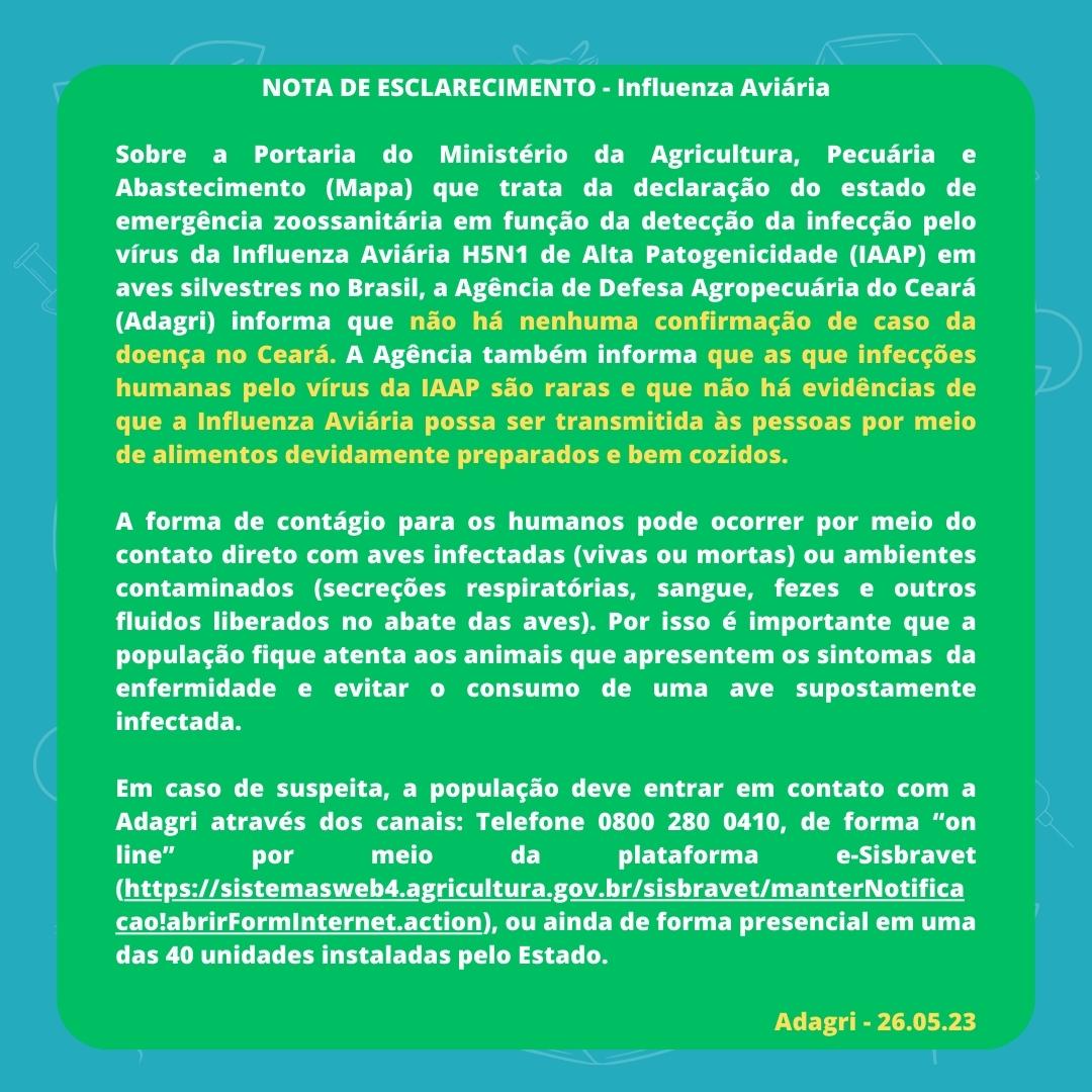 Nota de Esclarecimento – Influenza Aviária